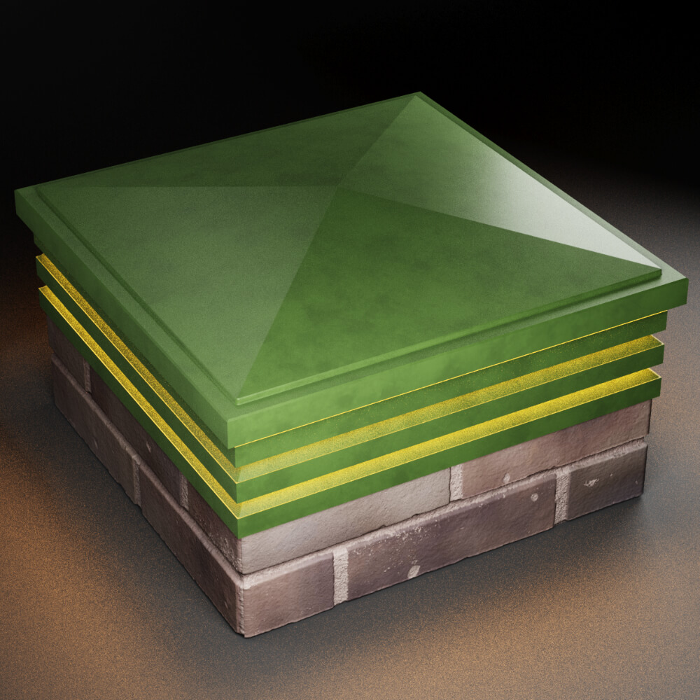 Колпак Zking Бона ХайТек Зеленый на столб 2х2 кирпича (513х513мм) с подсветкой в Ачинске фото