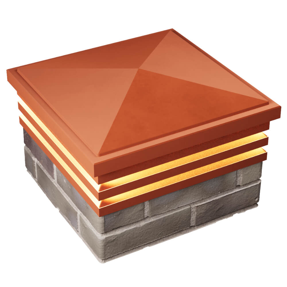 Колпак Zking Бона ХайТек Красный на столб 1.5х1.5 кирпича (385х385мм) с подсветкой в Ачинске фото