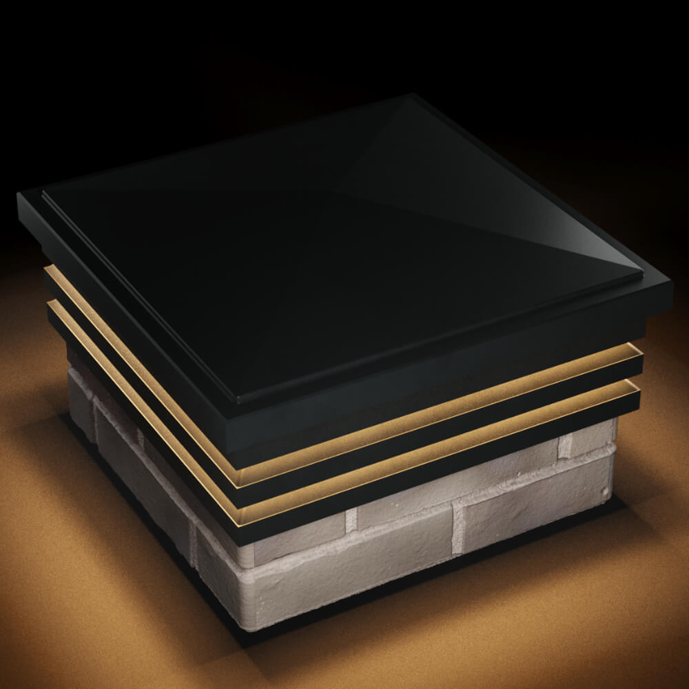 Колпак Zking Бона ХайТек Черный на столб 1.5х1.5 кирпича (385х385мм) с подсветкой в Ачинске фото