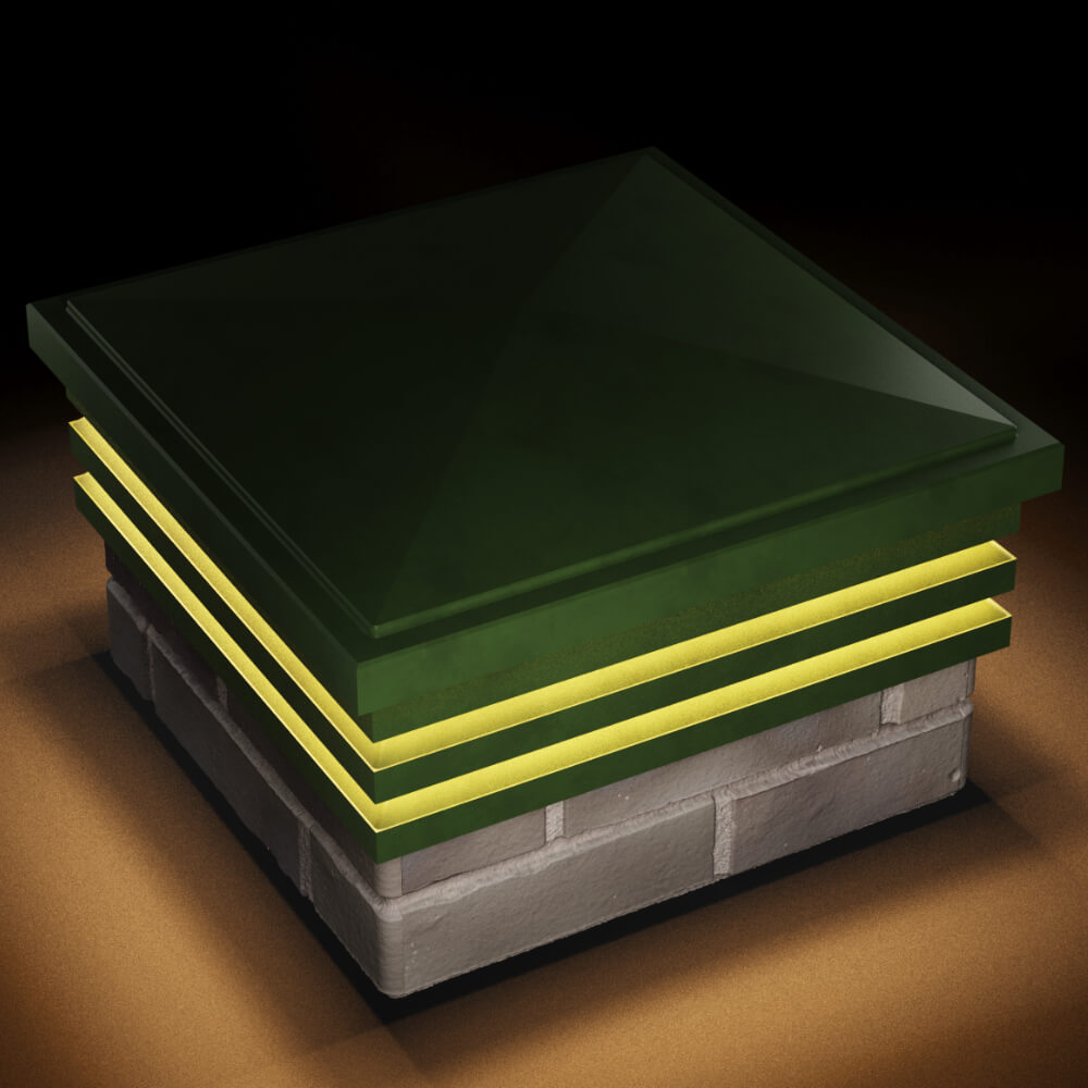 Колпак Zking Бона ХайТек Зеленый на столб 1.5х1.5 кирпича (385х385мм) с подсветкой в Ачинске фото