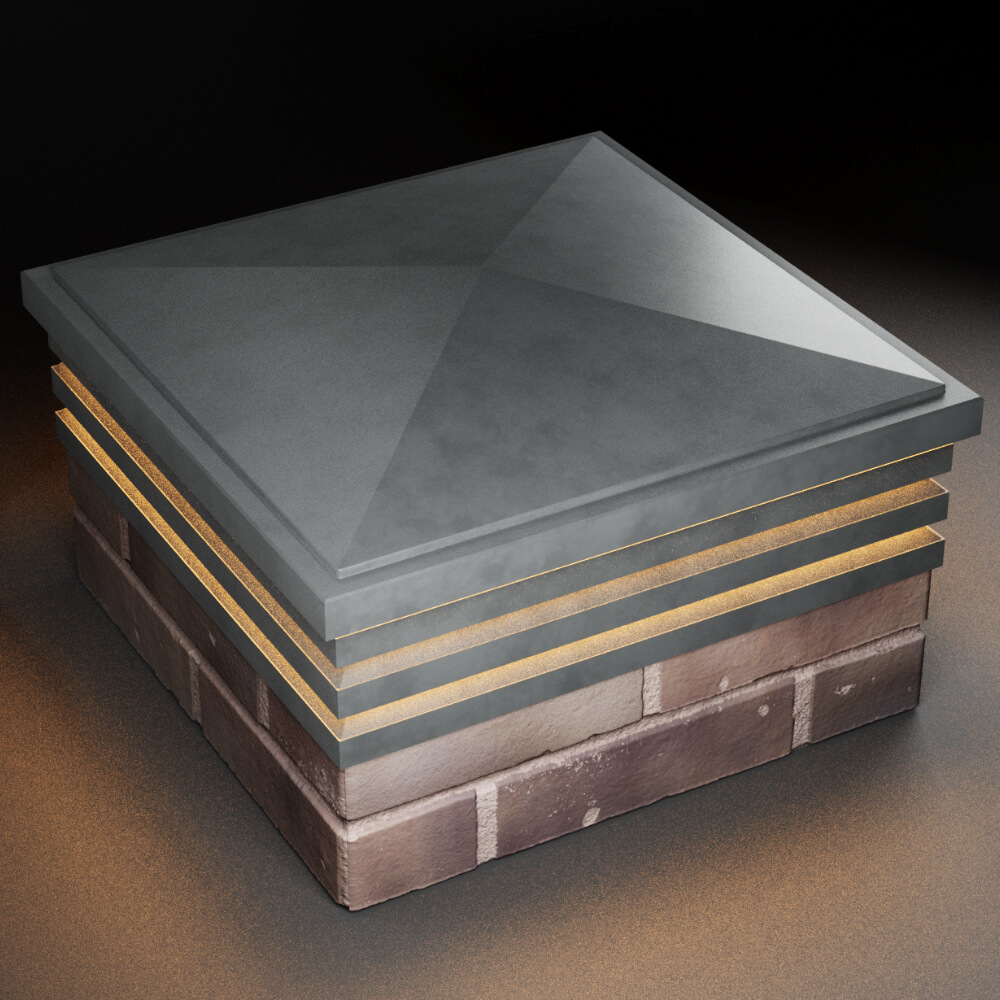 Колпак Zking Бона ХайТек Серый на столб 2х2 кирпича (513х513мм) с подсветкой в Ачинске фото