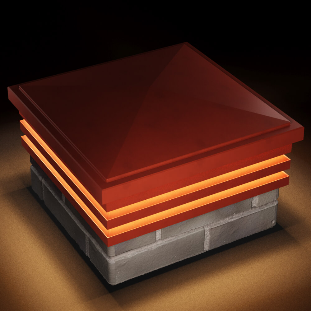 Колпак Zking Бона ХайТек Красный на столб 1.5х1.5 кирпича (385х385мм) с подсветкой в Ачинске фото