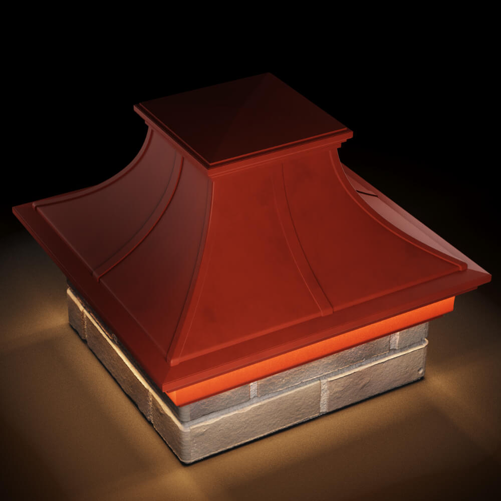 Колпак Zking Монблан Премиум Красный на столб 1.5х1.5 кирпича (385х385мм) с подсветкой в Ачинске фото