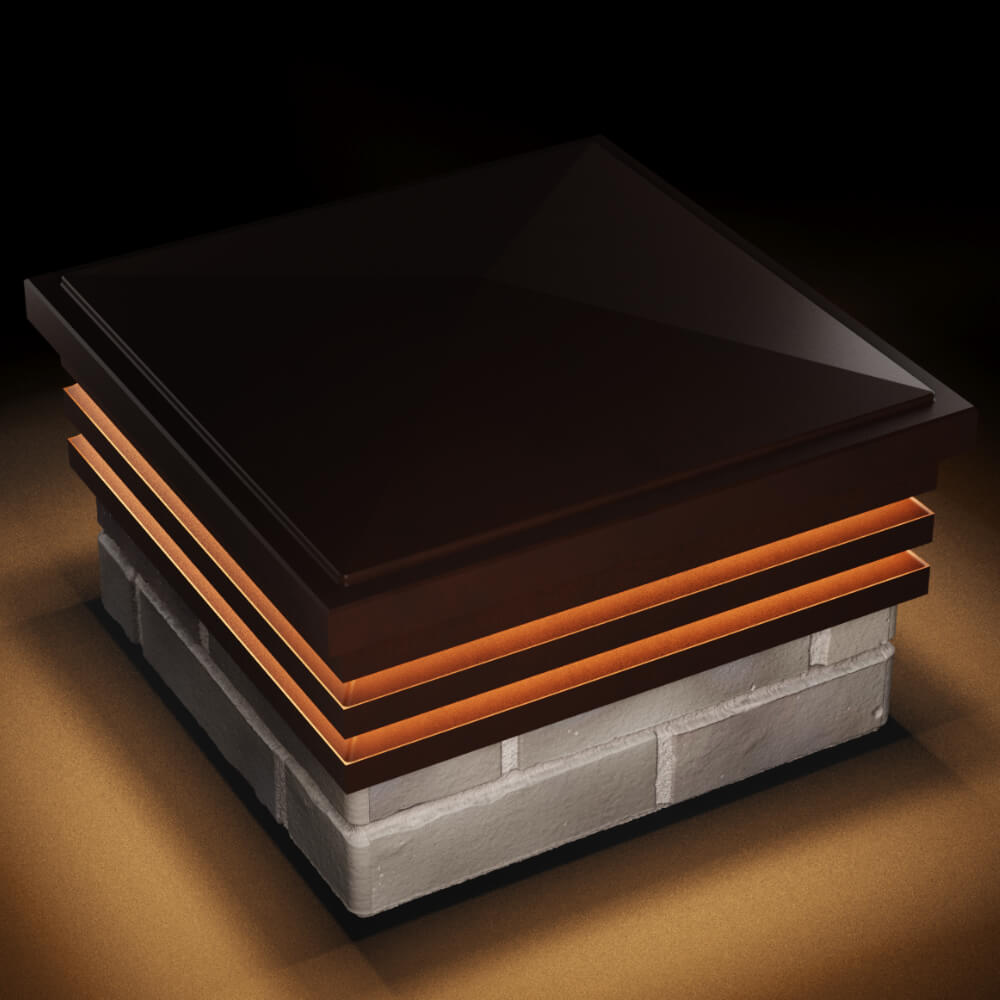 Колпак Zking Бона ХайТек Коричневый на столб 1.5х1.5 кирпича (385х385мм) с подсветкой в Ачинске фото