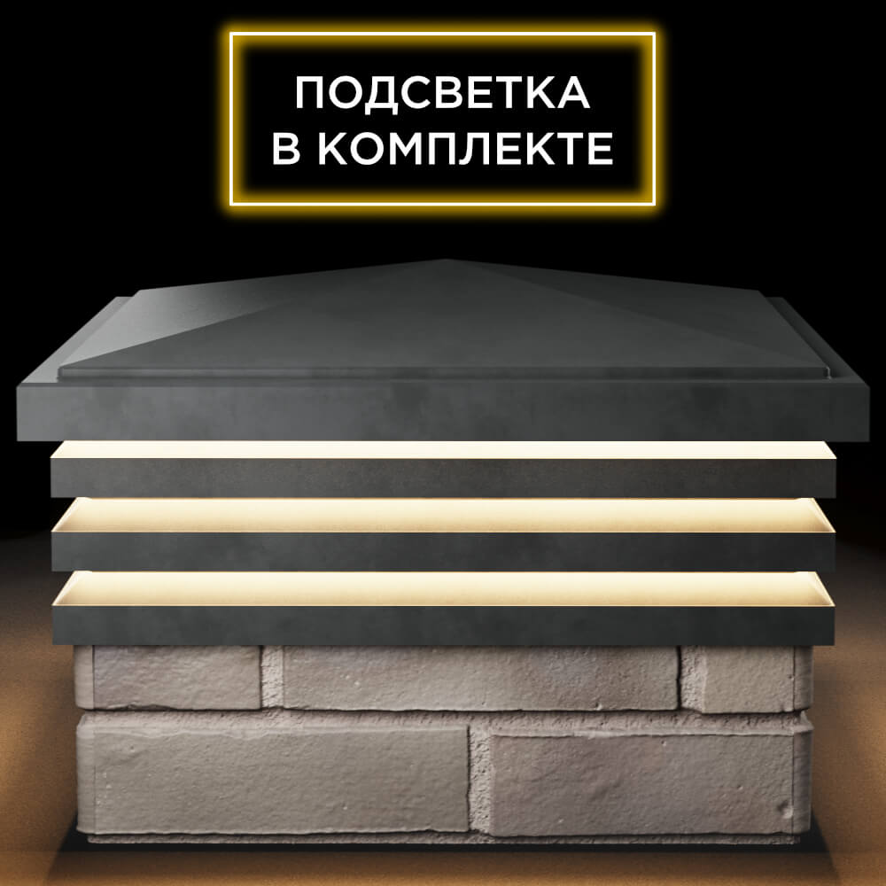 Колпак Zking Бона ХайТек Серый на столб 1.5х1.5 кирпича (385х385мм) с подсветкой Ачинск фото