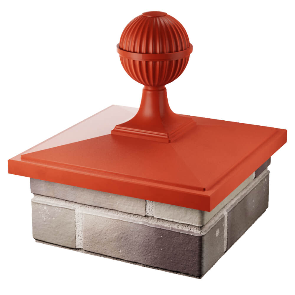 Колпак Zking БонаМоно Красный с шаром на столб 1.5х1.5 кирпича (385х385, 400х400мм) в сборе в Ачинске фото