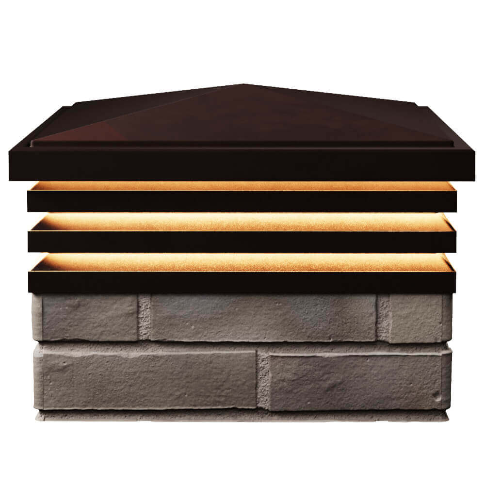 Колпак Zking Бона ХайТек Коричневый на столб 1.5х1.5 кирпича (385х385мм) с подсветкой в Ачинске фото